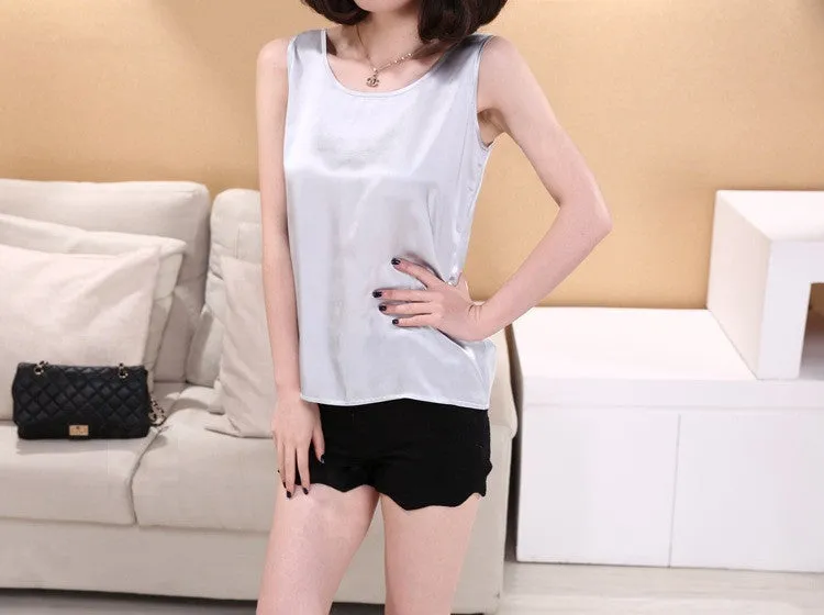 100% Pure Silk Women's Blouses Classic Casual Blouse Women Loose OL Sleeveless Ladies Tank Tops For Woman