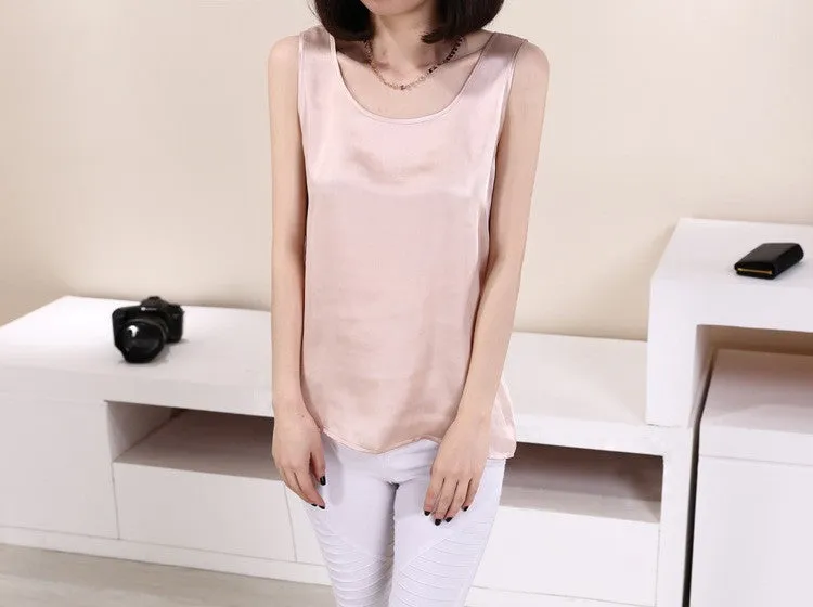 100% Pure Silk Women's Blouses Classic Casual Blouse Women Loose OL Sleeveless Ladies Tank Tops For Woman