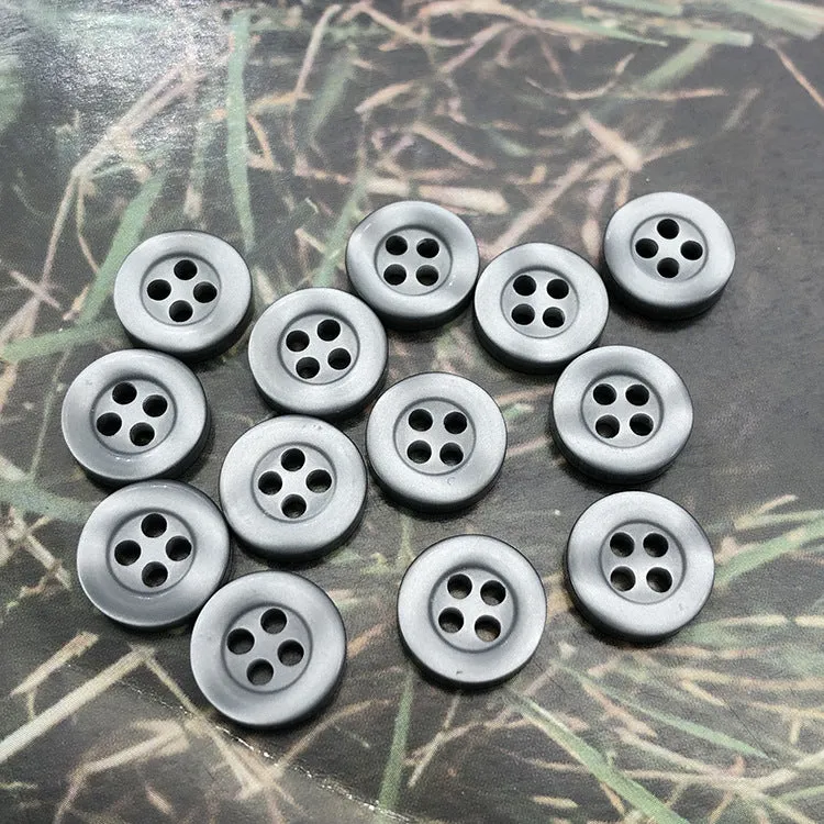 11.5mm Grey Resin Round Shirt Buttons with 4 Holes 100pcs