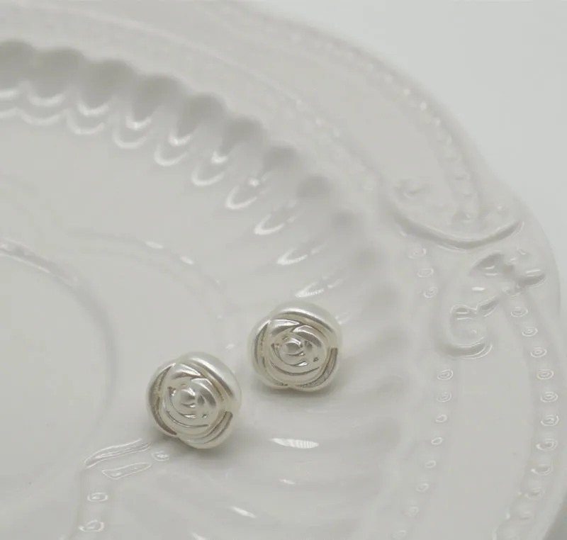 11.5mm White Pearl Rose Plastic Buttons with Metal Shanks 100pcs