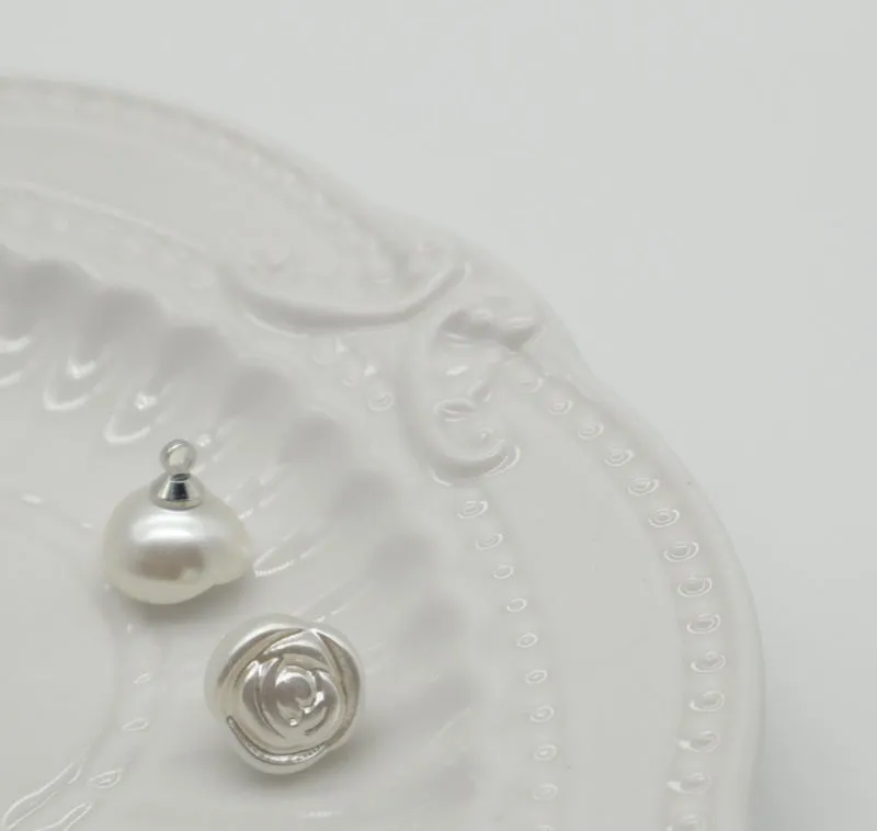 11.5mm White Pearl Rose Plastic Buttons with Metal Shanks 100pcs