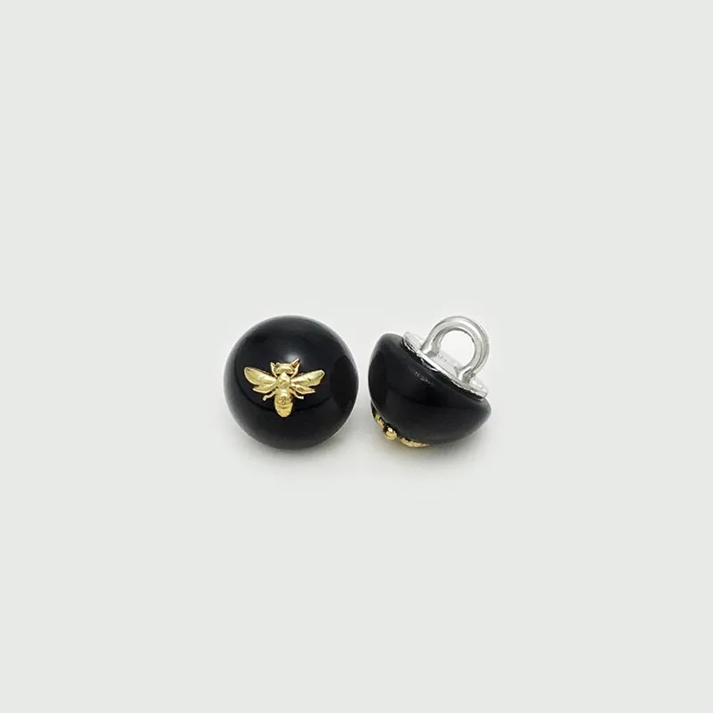 11mm Exquisite Black and White Pearl Bee Buttons with Loop 20pcs