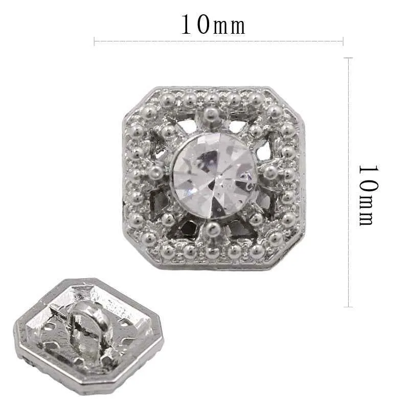 11mm Square Metal Rhinestone Shank Buttons for Sewing & Crafts 20pcs
