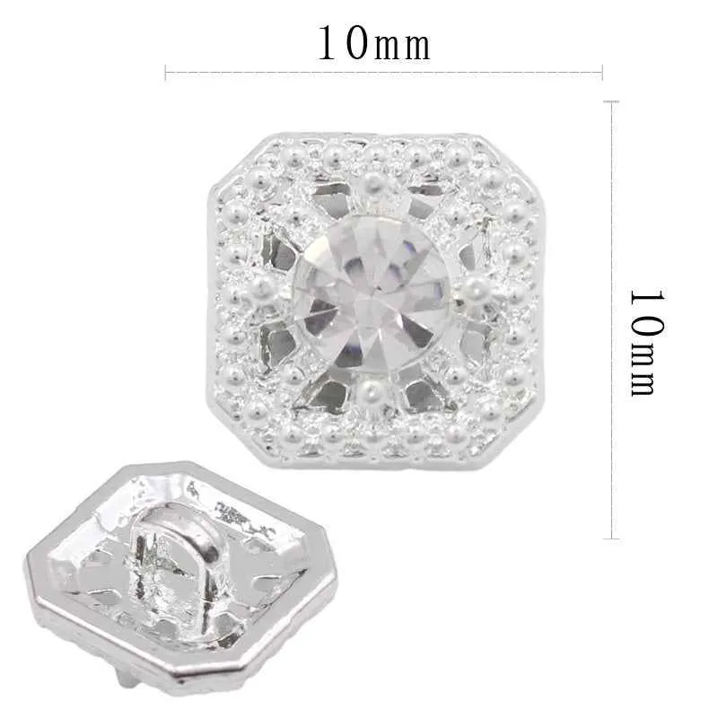 11mm Square Metal Rhinestone Shank Buttons for Sewing & Crafts 20pcs
