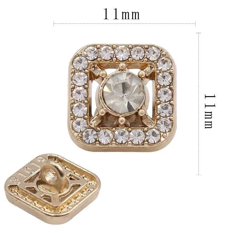 11mm Square Metal Rhinestone Shank Buttons for Sewing & Crafts 20pcs