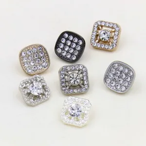 11mm Square Metal Rhinestone Shank Buttons for Sewing & Crafts 20pcs