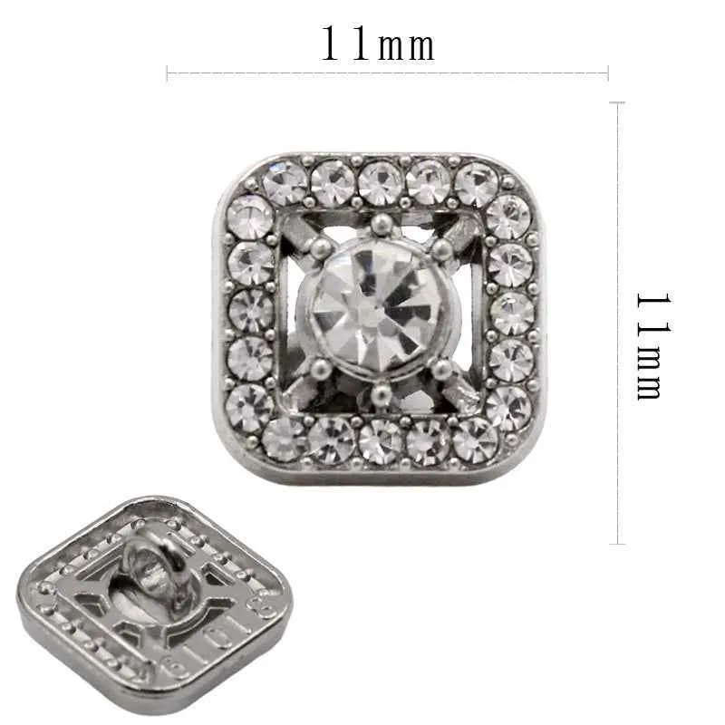 11mm Square Metal Rhinestone Shank Buttons for Sewing & Crafts 20pcs