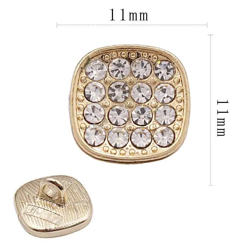 11mm Square Metal Rhinestone Shank Buttons for Sewing & Crafts 20pcs
