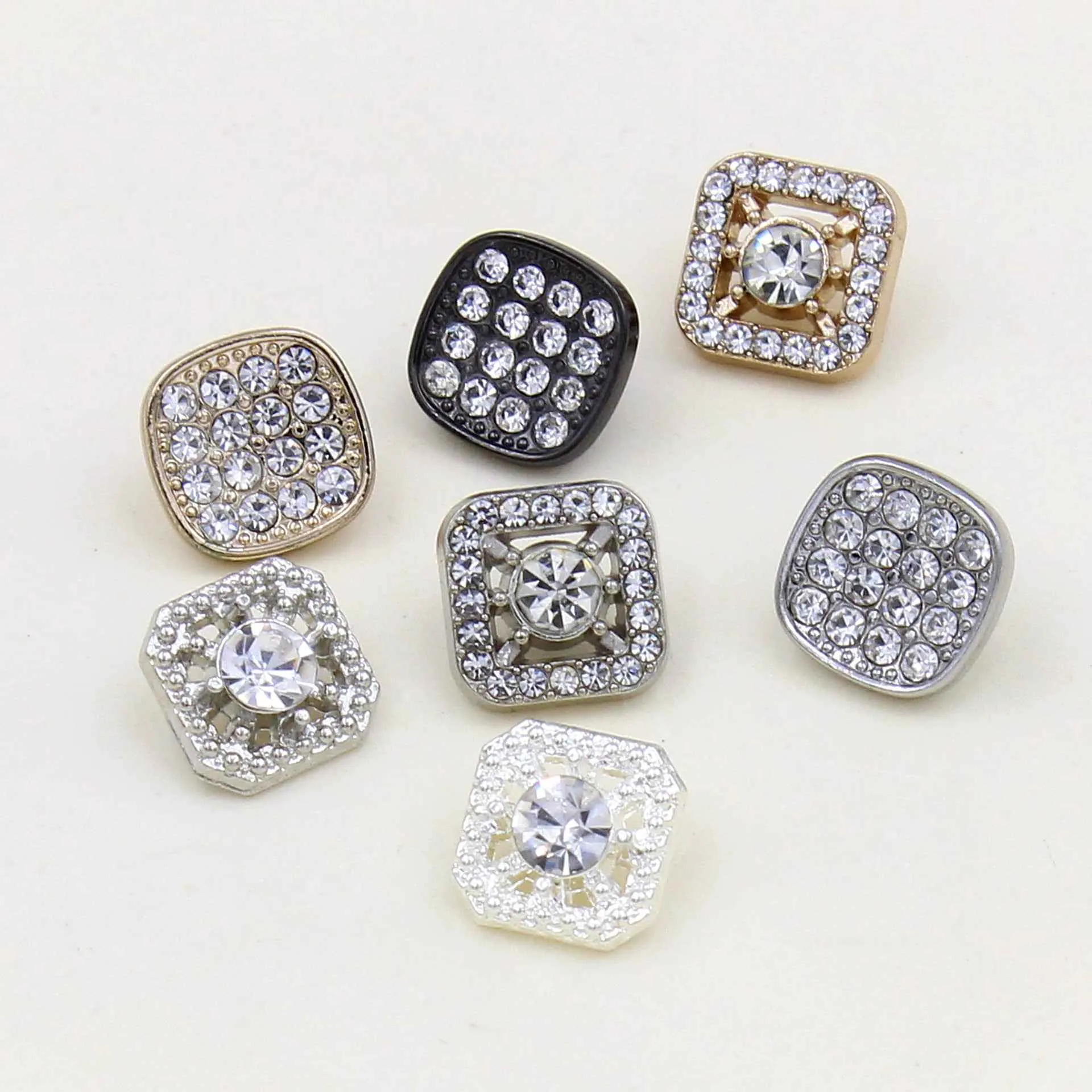 11mm Square Metal Rhinestone Shank Buttons for Sewing & Crafts 20pcs
