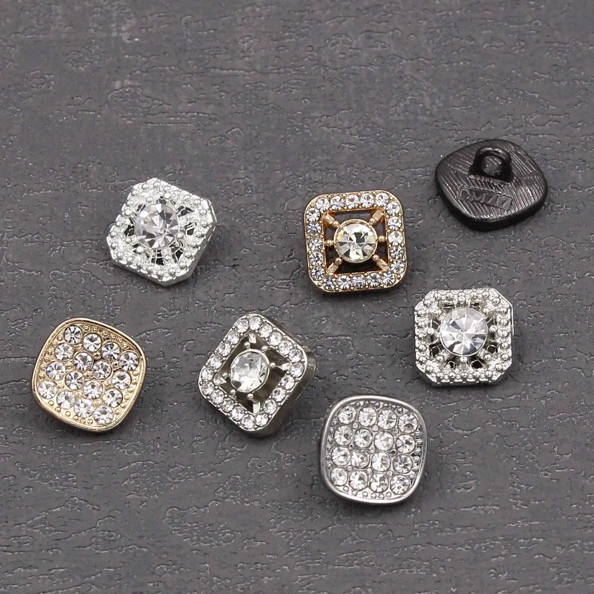 11mm Square Metal Rhinestone Shank Buttons for Sewing & Crafts 20pcs
