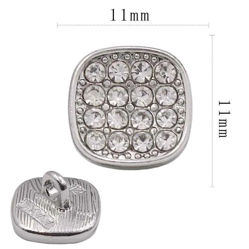 11mm Square Metal Rhinestone Shank Buttons for Sewing & Crafts 20pcs