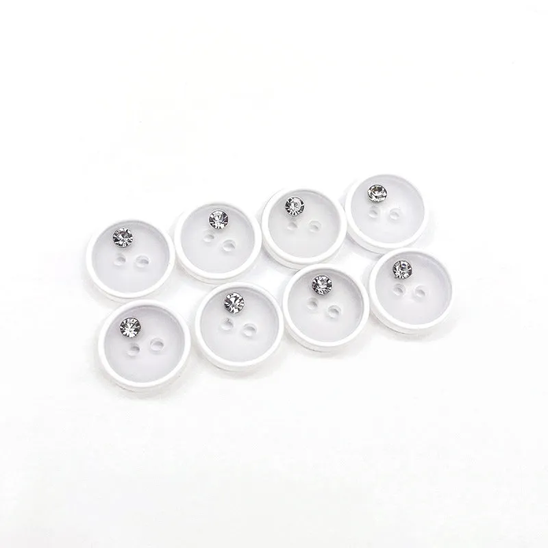 12.5/15mm Round Black White Resin Buttons with Rhinestone Two Holes 100pcs
