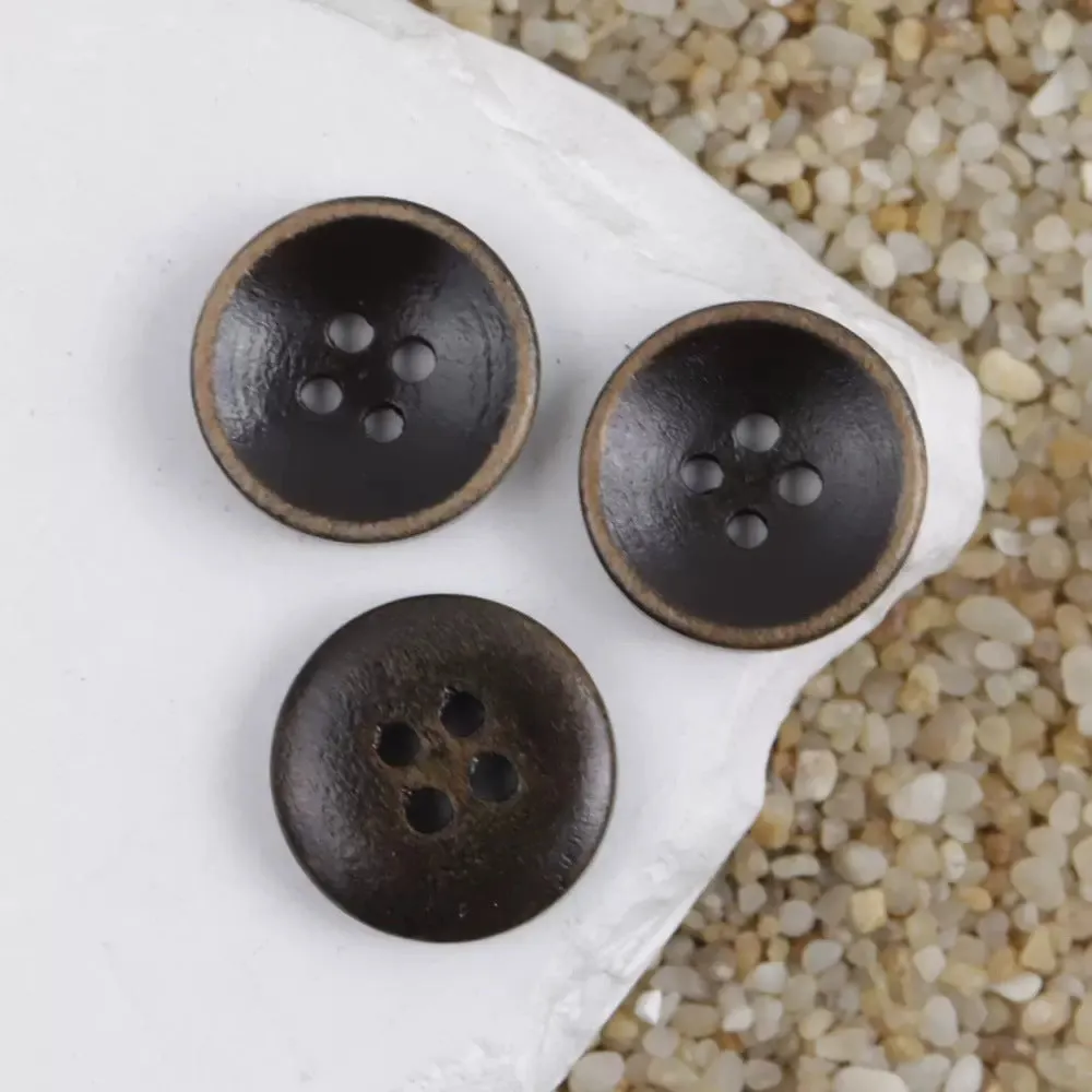 12.5/15mm Vintage Burnt Edge Bowl Shaped Wood Buttons for Cotton Linen Blouses 100pcs