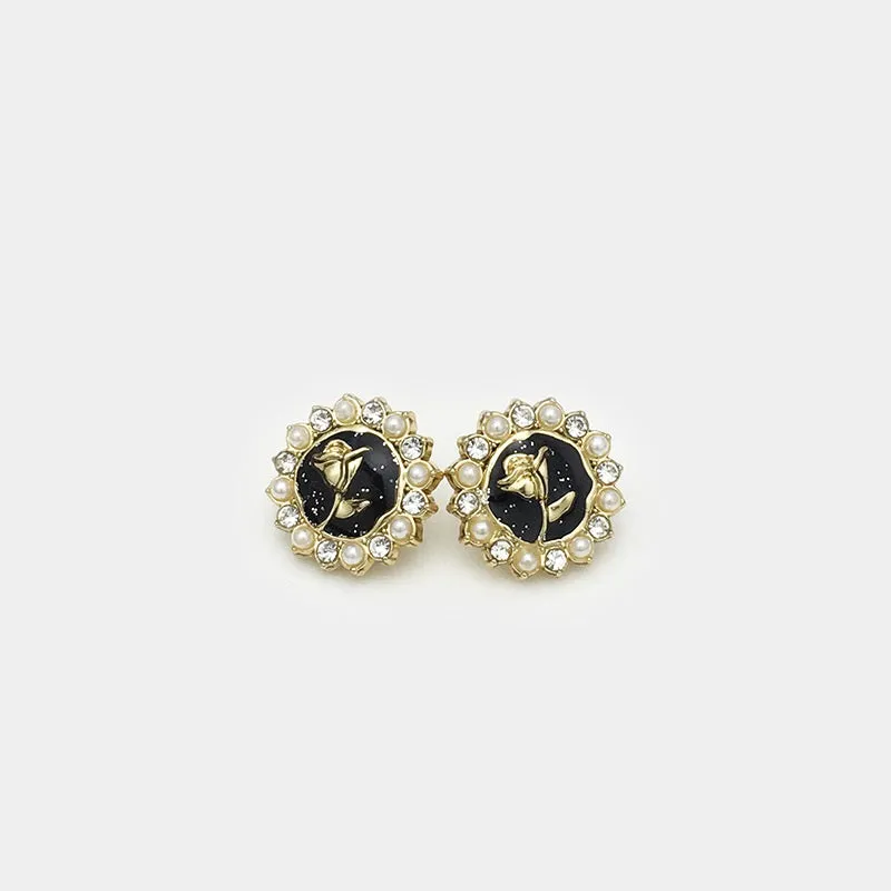 12mm Diamond-Encrusted Pearl Rose Metal Shirt Buttons 20pcs