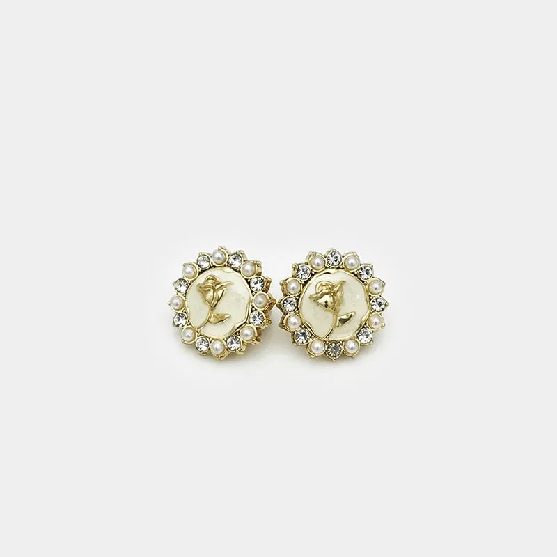 12mm Diamond-Encrusted Pearl Rose Metal Shirt Buttons 20pcs