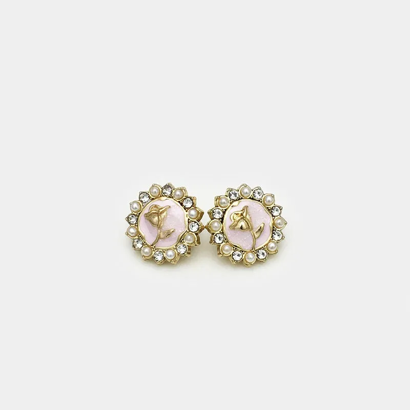 12mm Diamond-Encrusted Pearl Rose Metal Shirt Buttons 20pcs