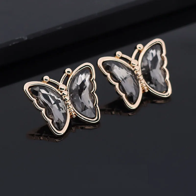 16/23mm Butterfly Shaped Colorful Metal Rhinestone Shank Buttons 10pcs