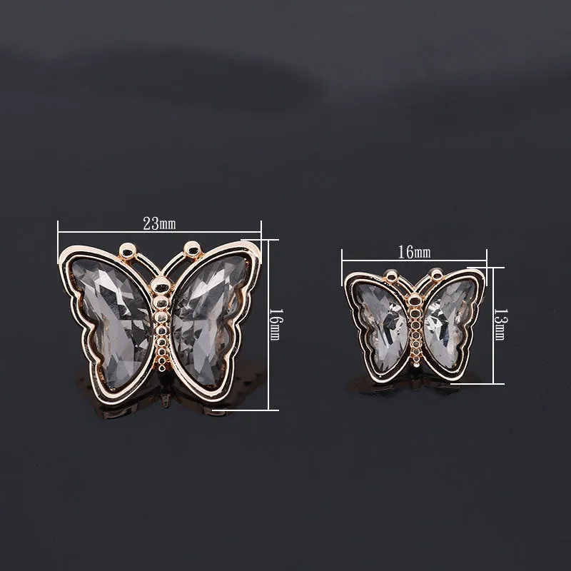 16/23mm Butterfly Shaped Colorful Metal Rhinestone Shank Buttons 10pcs