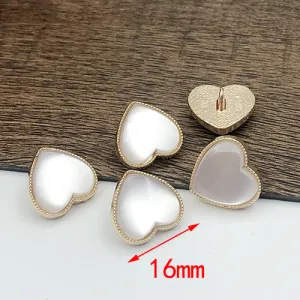 16mm White and Gold Heart-Shaped Metal Shank Buttons 20pcs