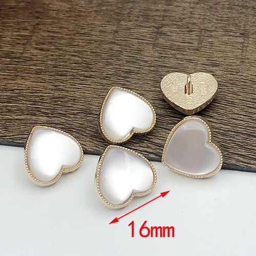 16mm White and Gold Heart-Shaped Metal Shank Buttons 20pcs