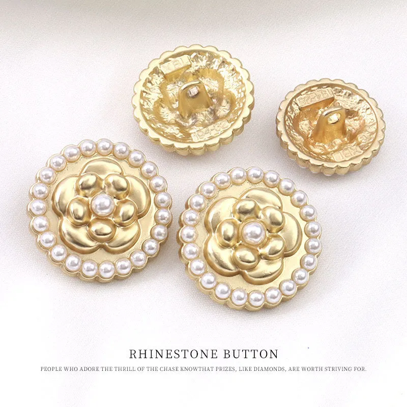 17.5-23mm Round Golden Metal Flower Pearl Button 12pcs