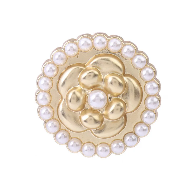 17.5-23mm Round Golden Metal Flower Pearl Button 12pcs