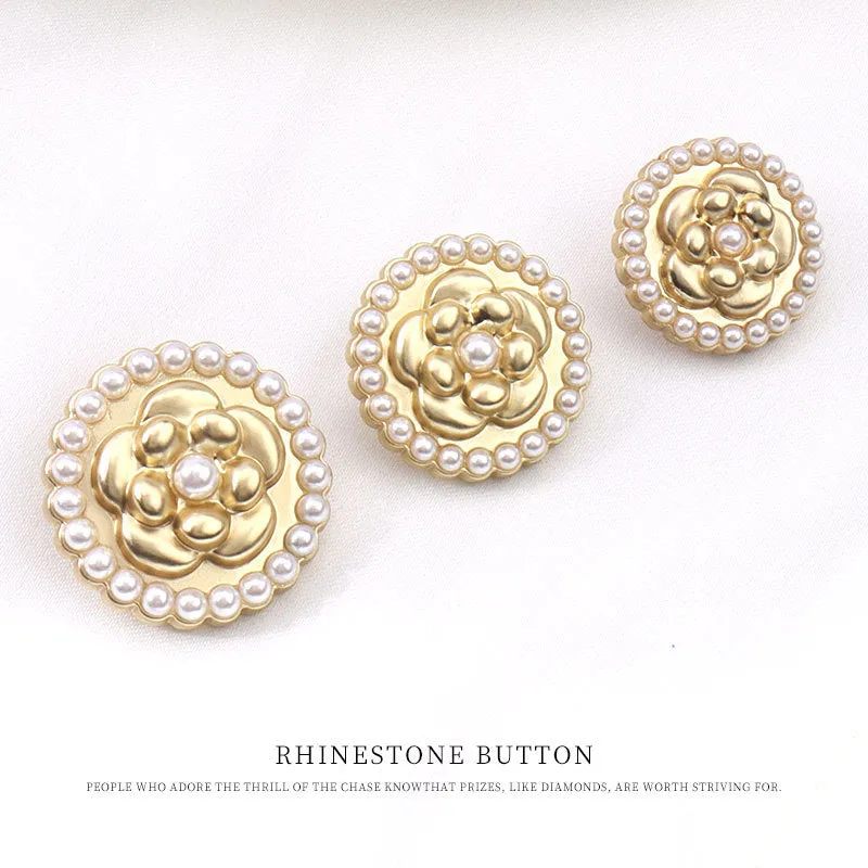 17.5-23mm Round Golden Metal Flower Pearl Button 12pcs
