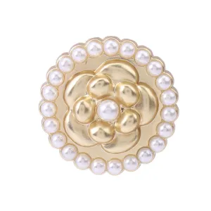 17.5-23mm Round Golden Metal Flower Pearl Button 12pcs