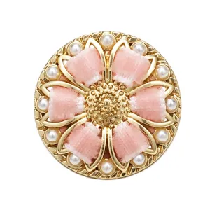 17.5/20/22.5mm Pink Floral Pearl Round Golden Metal Buttons 12pcs