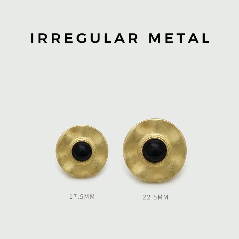 17.5/22.5mm Black Pearl Irregular Round Gold Metal Buttons 12pcs