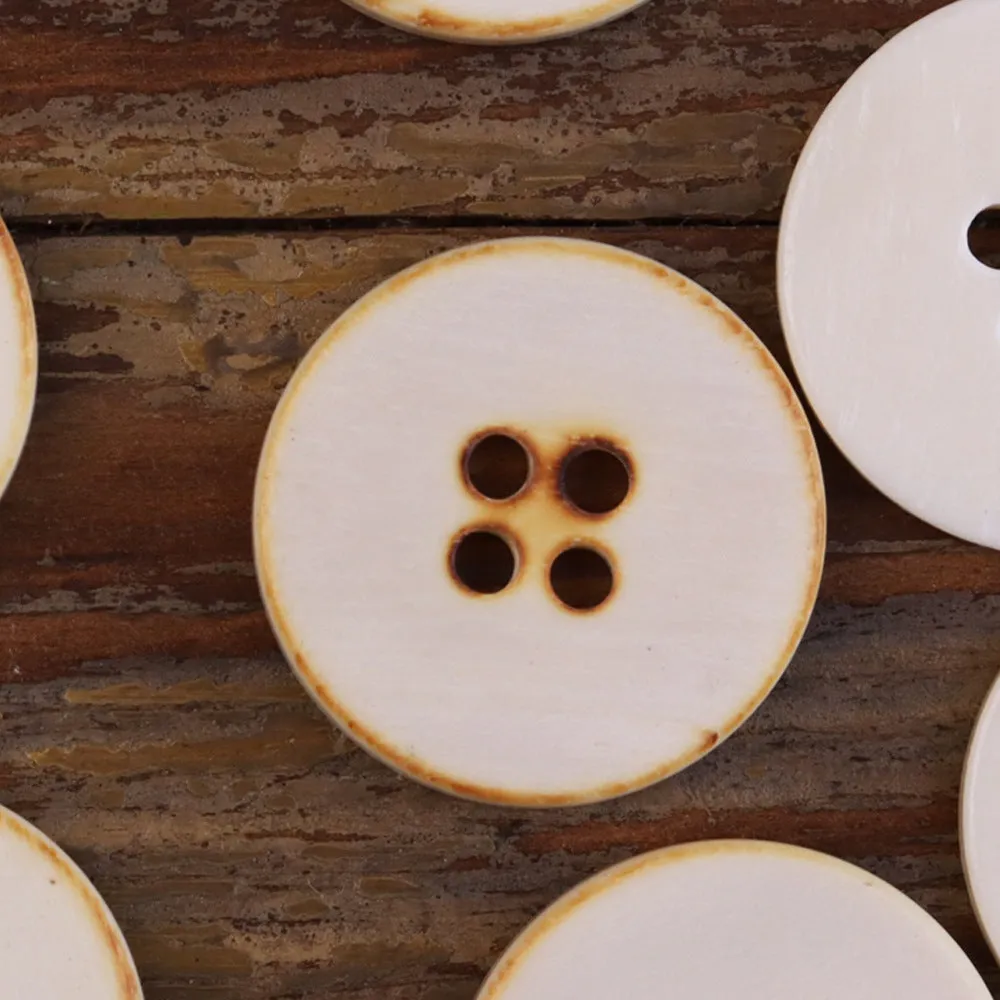 18-40L White Burnished Double-Flat Bovine Bone Buttons 30 Pack