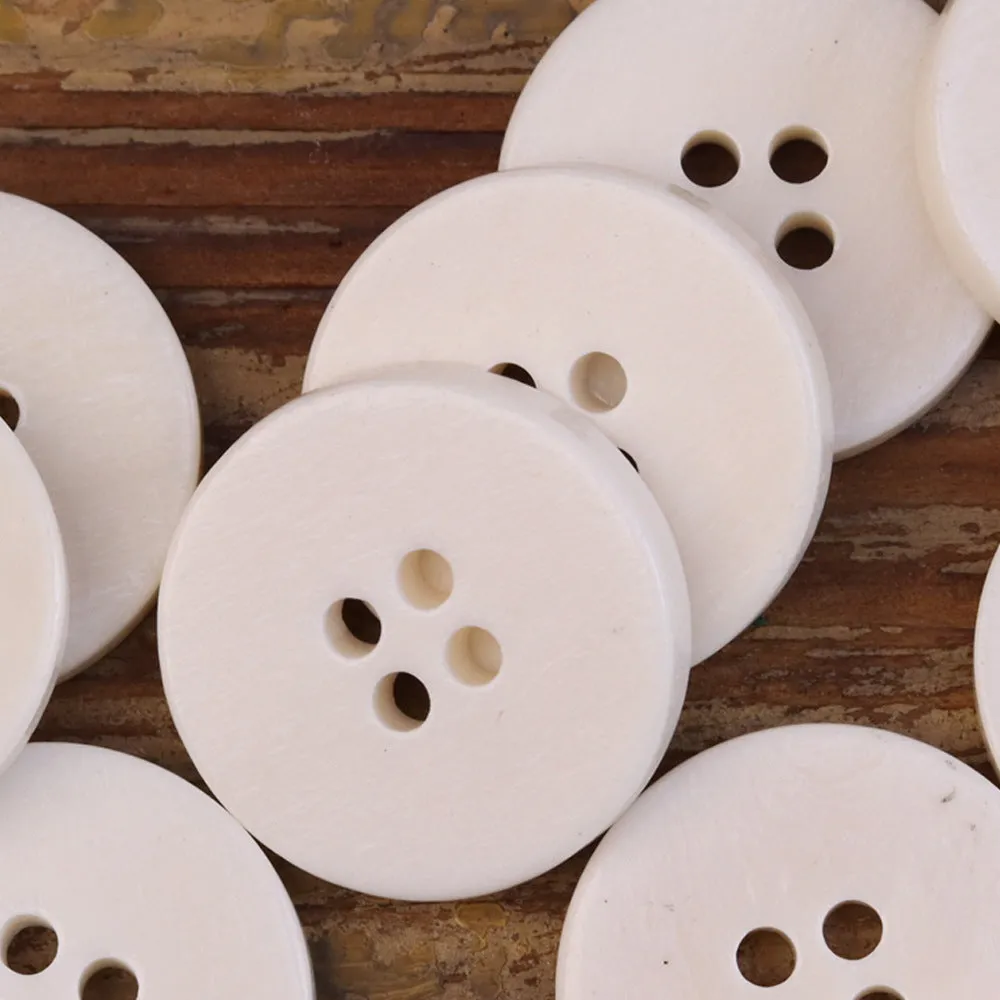 18-40L White Burnished Double-Flat Bovine Bone Buttons 30 Pack