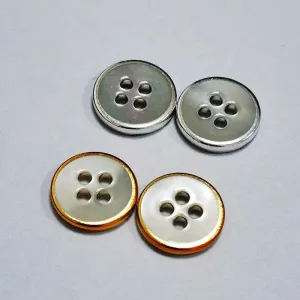 18L Round 2-Hole Freshwater Shell Buttons Gold Silver Edge 100 Pack