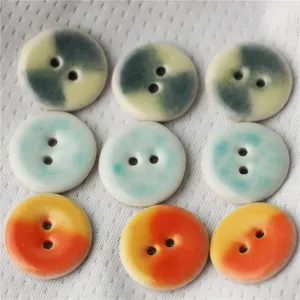 18mm Yellow-Orange Round 2 Hole Contrasting Color Ceramic Buttons 4PCS