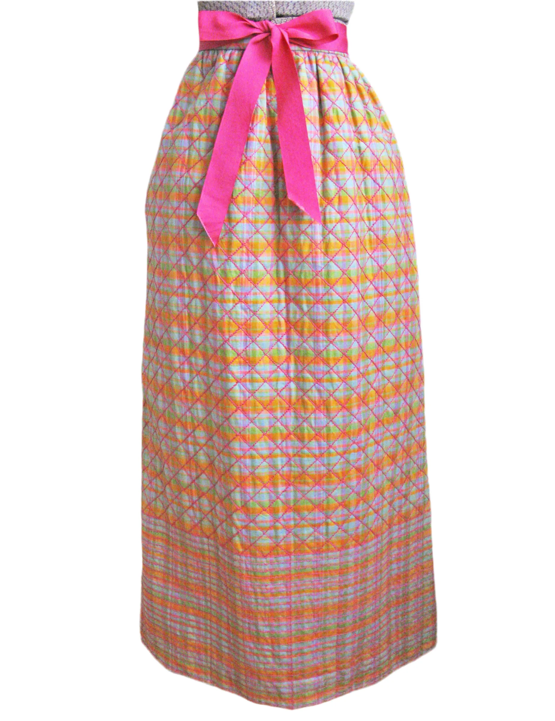 1960s Maxi Skirt Quilted Madras Plaid