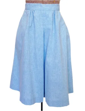 1970s Blue Skirt A-Line Cotton Slub