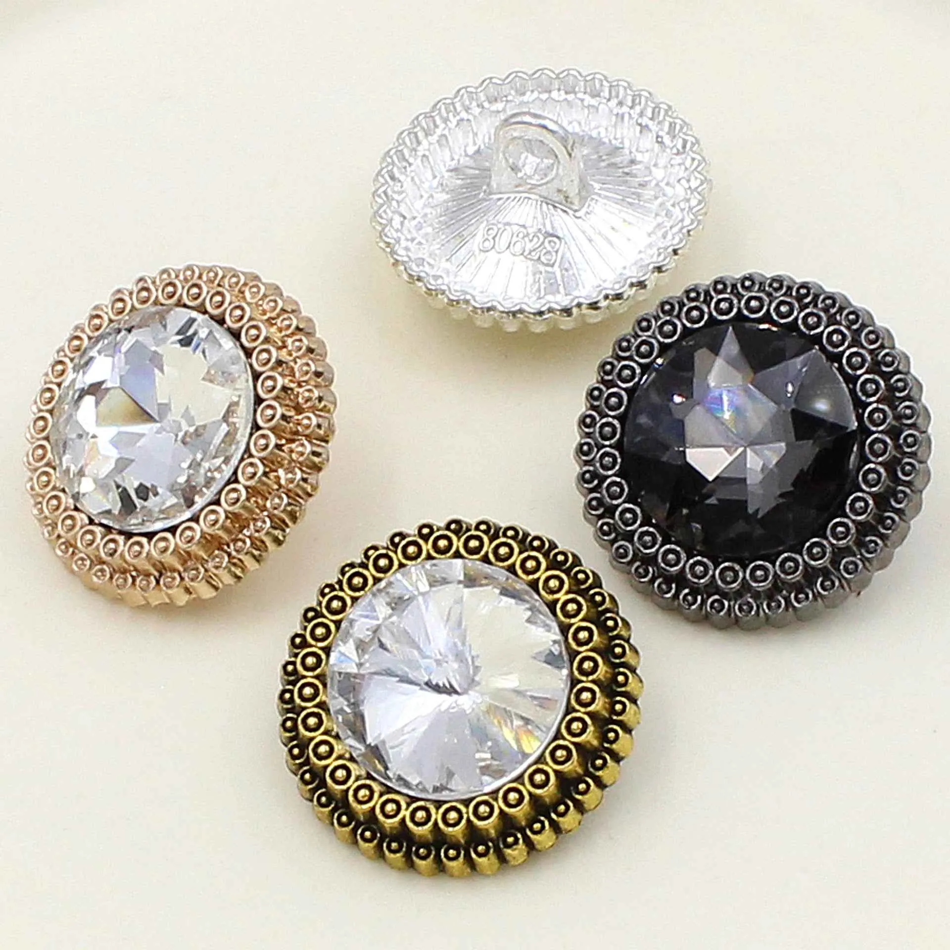 19mm/22mm Round Glass Rhinestone Metal Buttons 40 Pack(4 Colors)