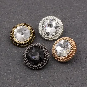 19mm/22mm Round Glass Rhinestone Metal Buttons 40 Pack(4 Colors)