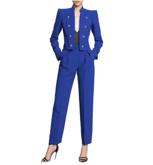 2 Piece Fashion Stand Collar Slim Fit Women's Suit