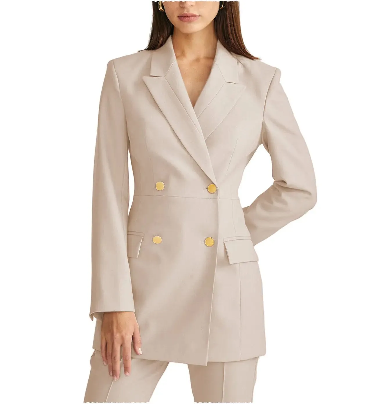 2 Pieces Double Breasted Peak Lapel Women Suit (Blazer Pants）