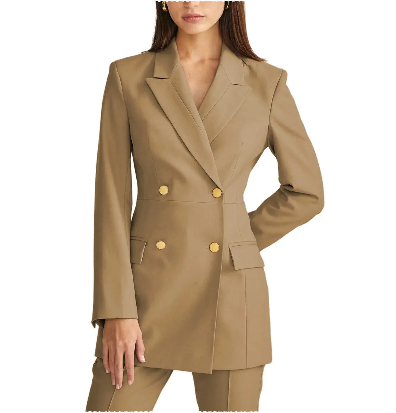 2 Pieces Double Breasted Peak Lapel Women Suit (Blazer Pants）