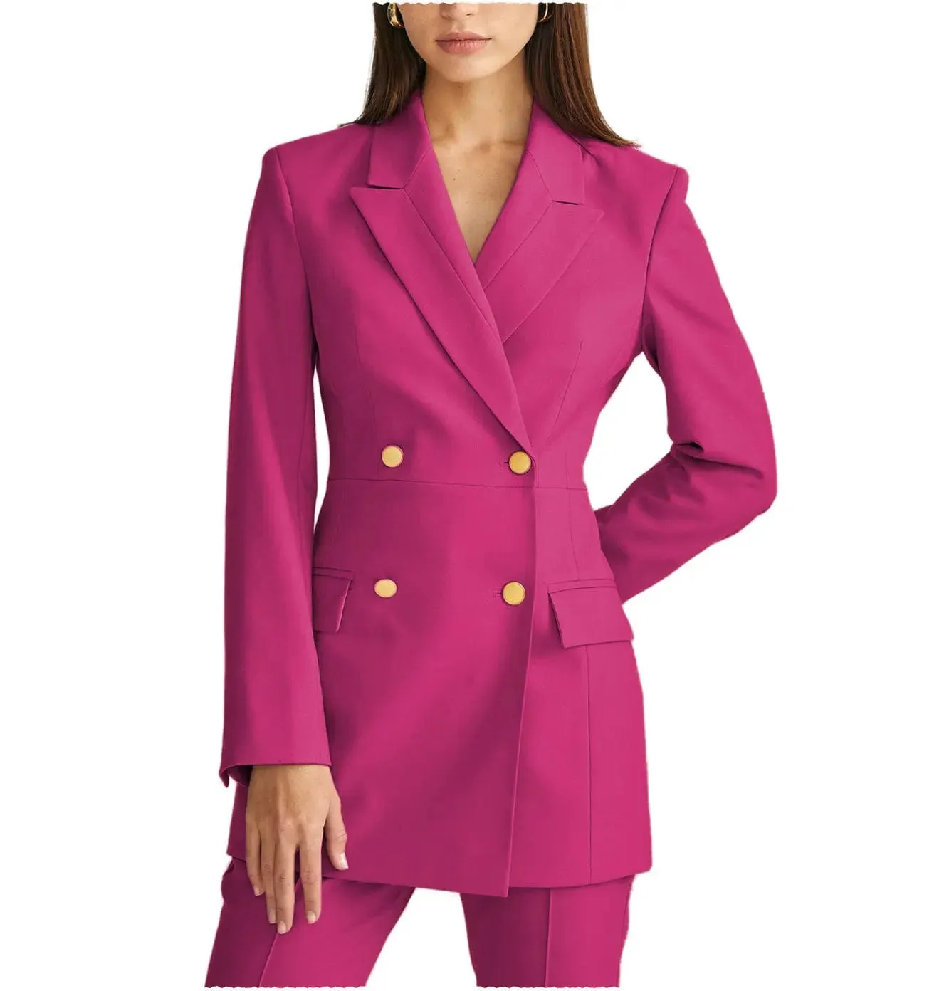 2 Pieces Double Breasted Peak Lapel Women Suit (Blazer Pants）
