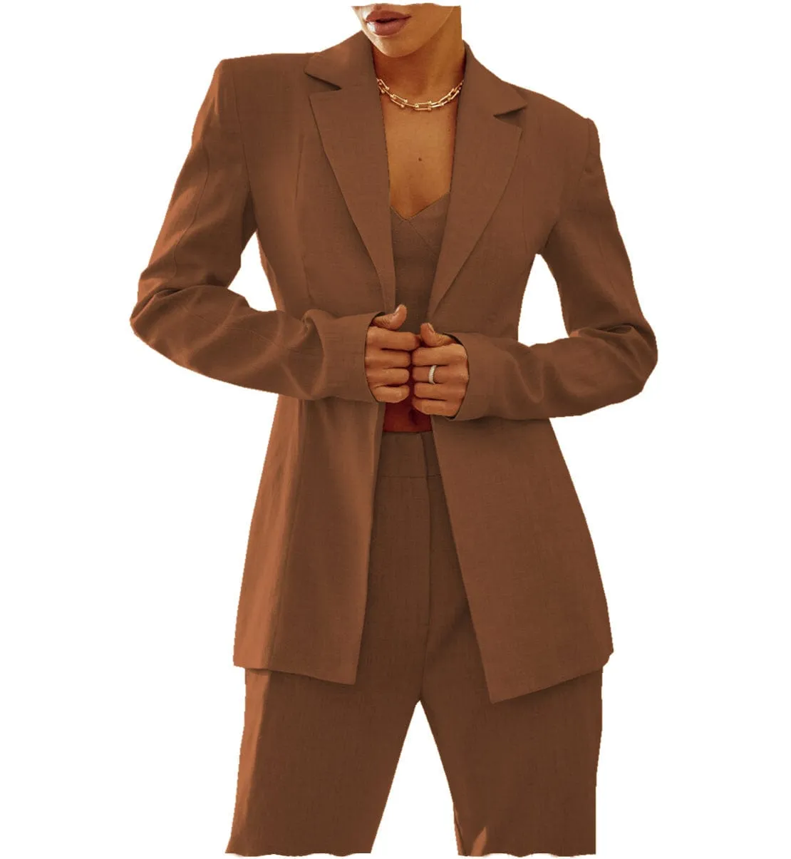 2 Pieces Single Buttons Notch Lapel Casual Slim Fit Women Suit