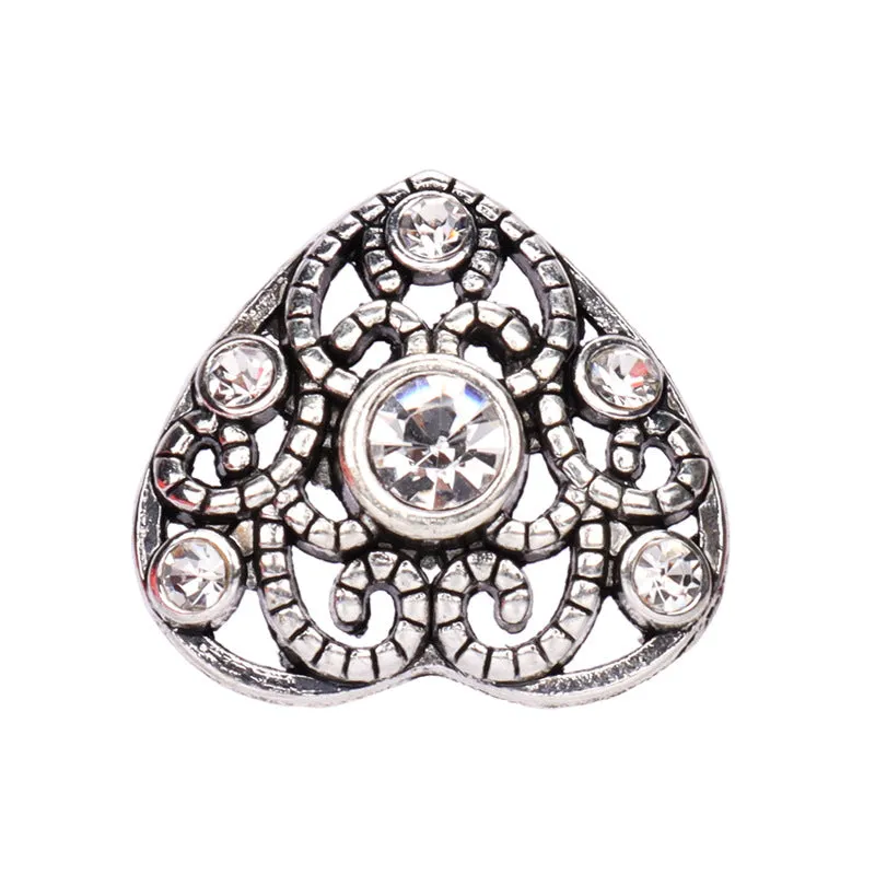 21.5mm Vintage Golden Silver Heart Shaped Metal Hollow Rhinestone Buttons 6pcs
