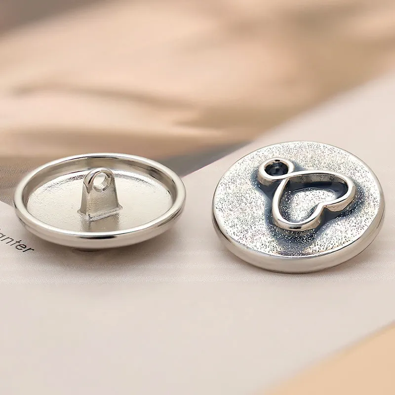 23mm Silver Round Simple Heart-Shaped Metal High-Foot Button 6pcs
