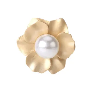 29mm Golden Lotus-Shaped Pearl Metal Button with Shank 2pcs