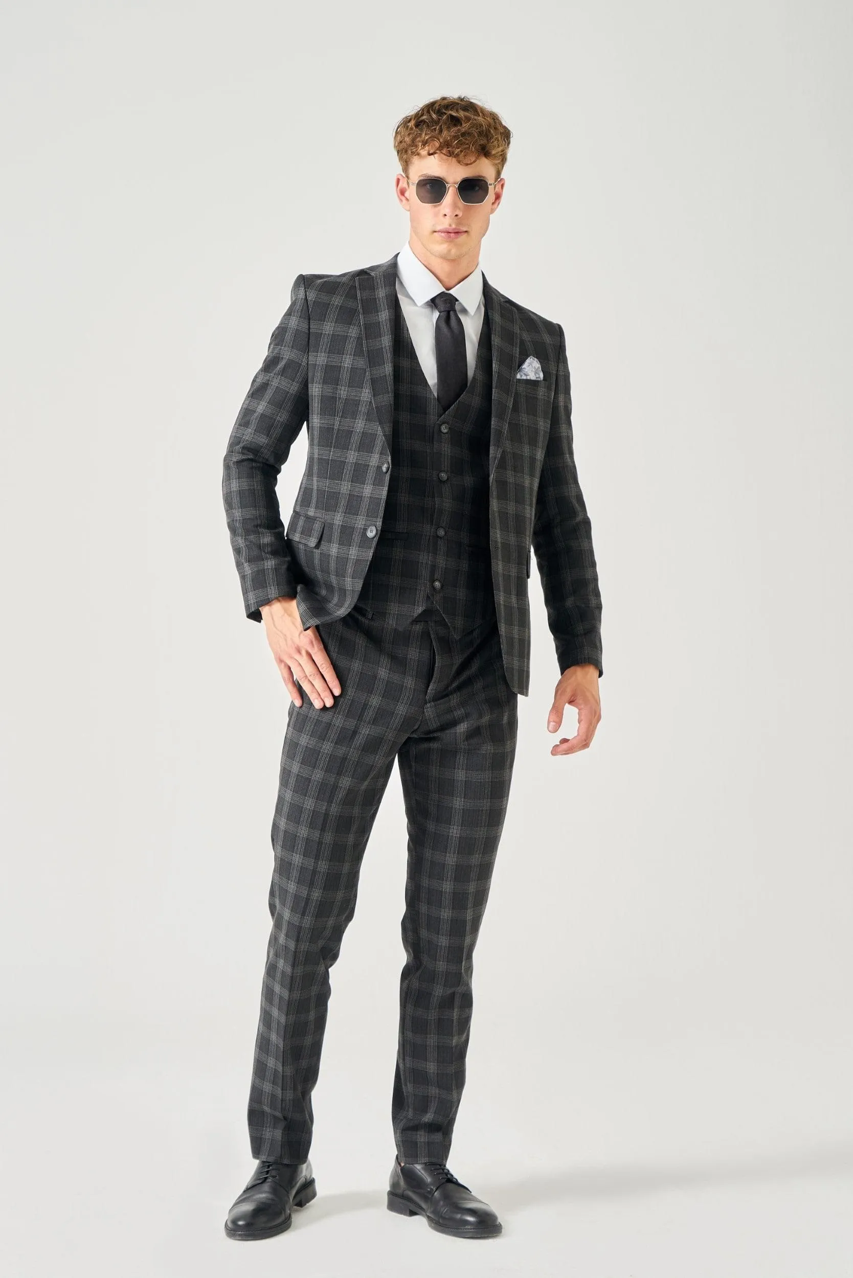 3 Piece Checkered Slim Fit Suit