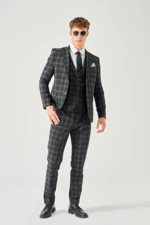 3 Piece Checkered Slim Fit Suit