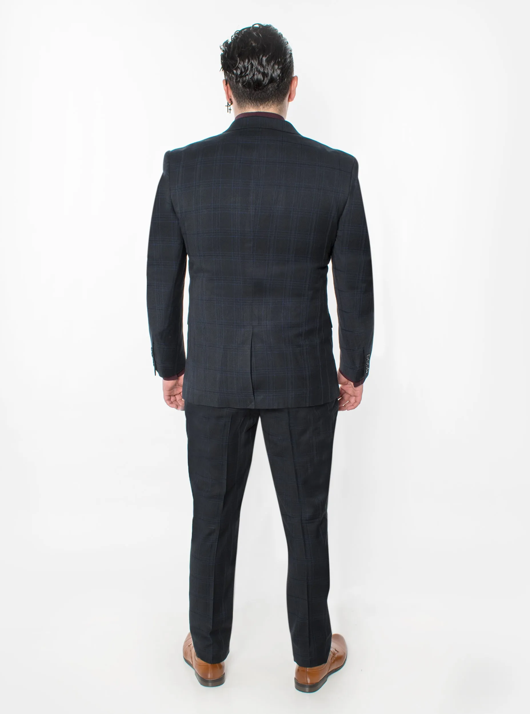 3 Piece Plaid Suit - Black (870301)