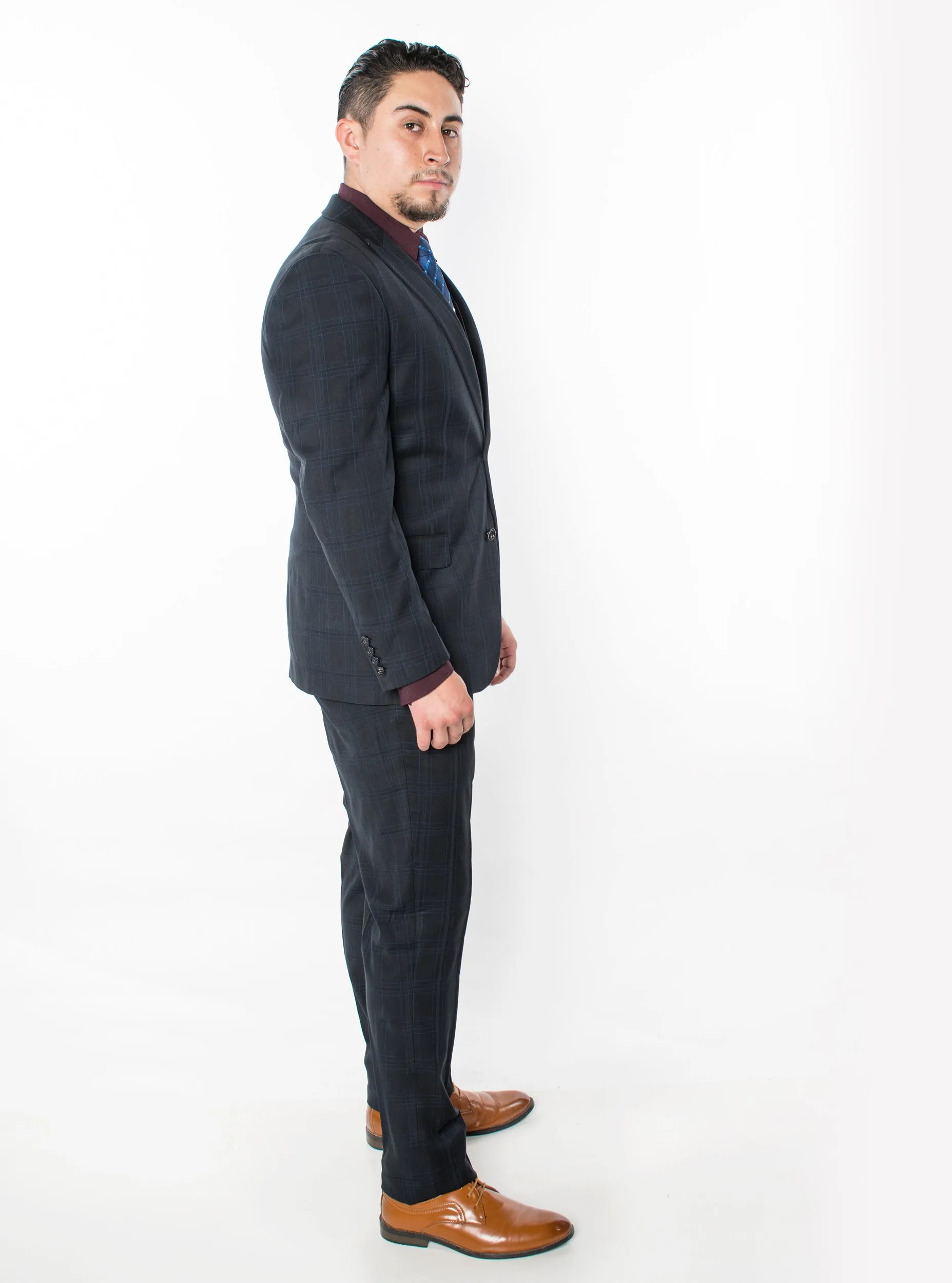 3 Piece Plaid Suit - Black (870301)